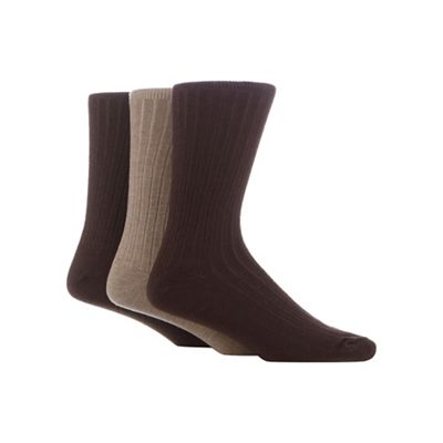 Pack of three brown and light brown ribbed socks with lambswool